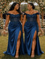 ChicSew Fancy Off The Shoulder Boning Side Slit Mermaid Soft Satin Long Bridesmaid Dresses With Lace Applique