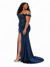 ChicSew Fancy Off The Shoulder Boning Side Slit Mermaid Soft Satin Long Bridesmaid Dresses With Lace Applique
