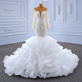 ChicSew Sparkly Mermaid Illusion Long Sleeves Ball Gown Wedding Dress