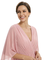Chicsew Stunning Long Flutter Sleeve Ruched Chiffon Mother of The Bride Gown