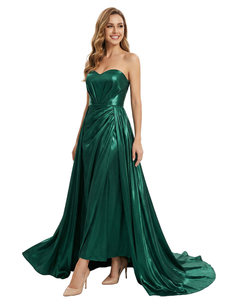 ChicSew Sexy Ruched Sweetheart Sleeveless Metallic A-Line Party Prom Dresses With OverSkirt