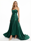 Elegent Floor Length Sweetheart Metallic A-line Side Slit Party Prom Dresses Overskirt