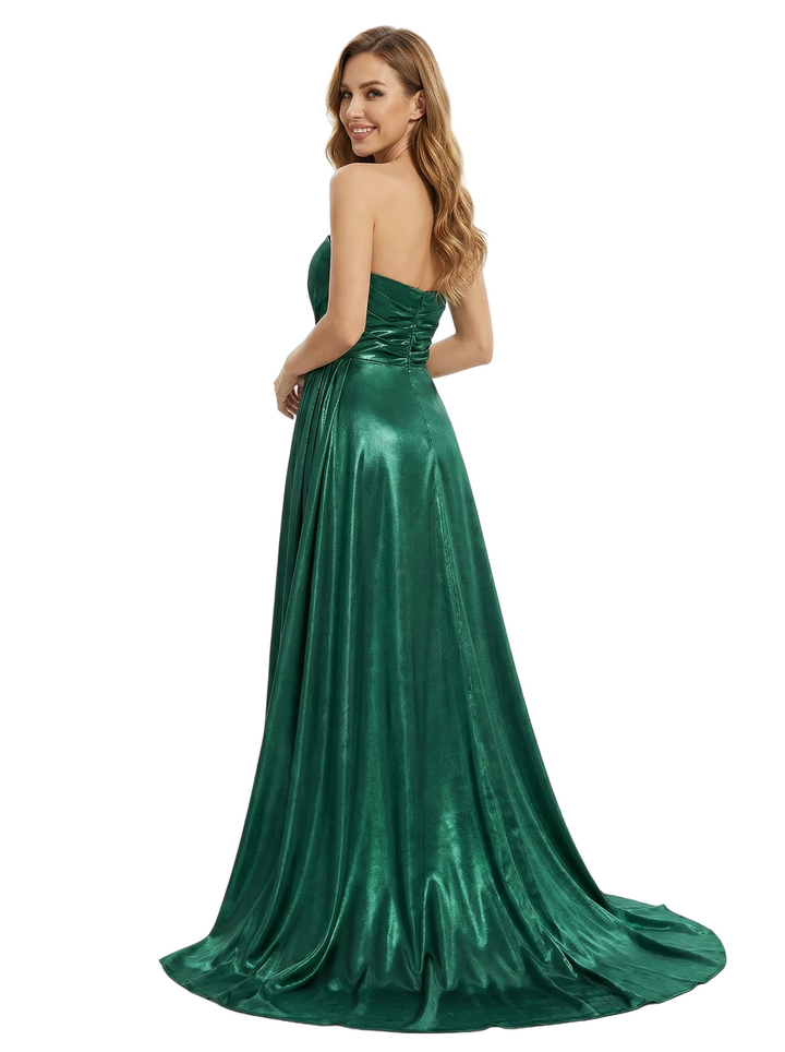 ChicSew Sexy Ruched Sweetheart Sleeveless Metallic A-Line Party Prom Dresses With OverSkirt