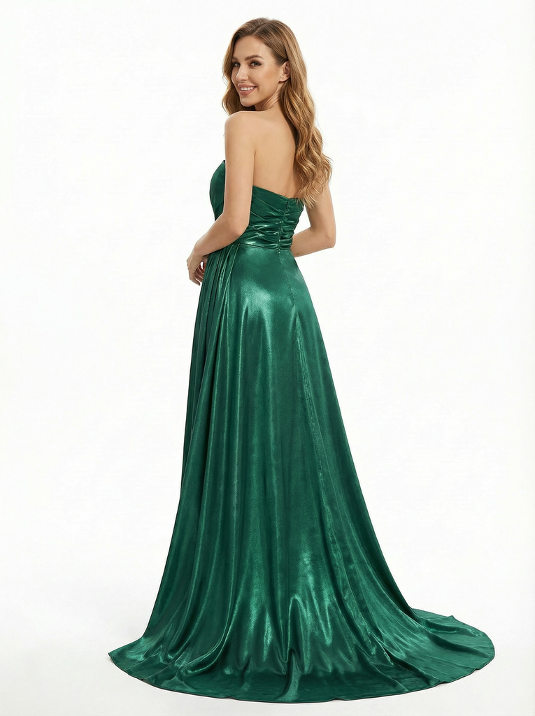 Elegent Floor Length Sweetheart Metallic A-line Side Slit Party Prom Dresses Overskirt
