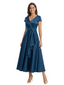 Elegant Cap Sleeves V-Neck Ruffles Ankle-Length Satin Mother Of The Bride Dresses