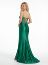 Long Lace Corset Mermaid Satin Side Slit Party Prom Dresses With Waist Drape