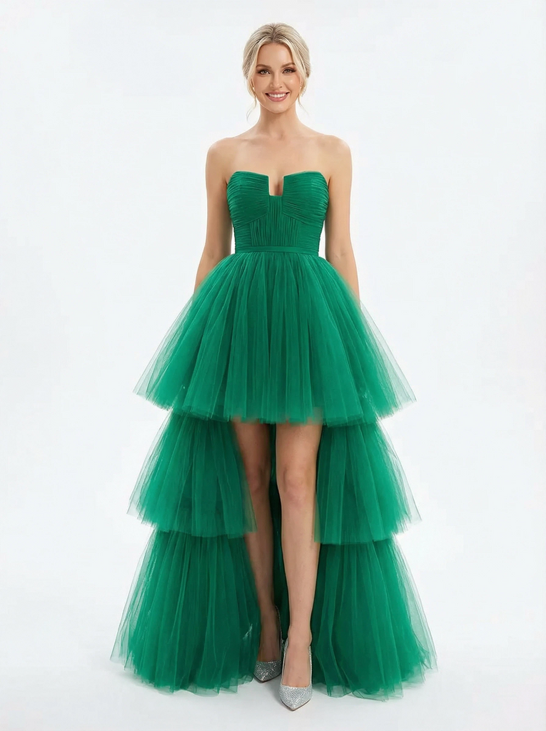 Sweet Ruffle Tulle Sweetheart A Line Long Party Ball Gown Prom Dresses