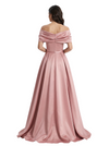 Satin A-Line Mother Of The Bride Dress Off Shoulder Bow Formal Floor Length Gown