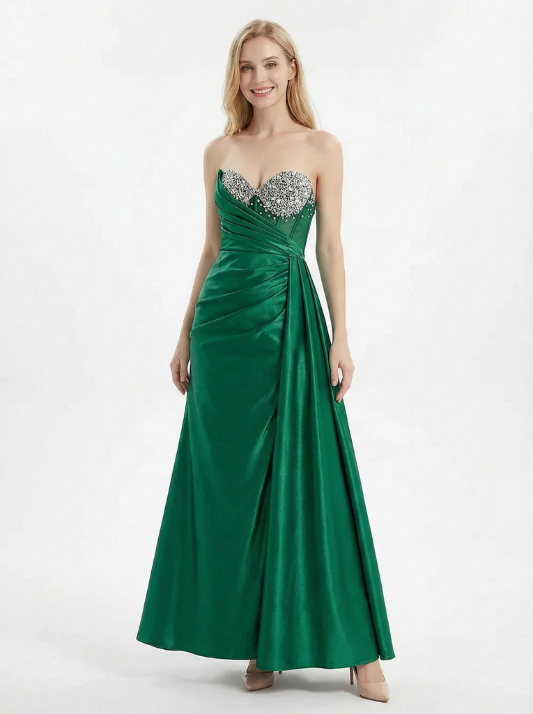 Elegent Satin Sweetheart A-Line Floor Length Party Prom Dresses With Waist Drape