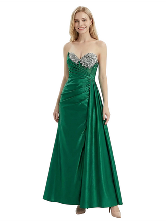 ChicSew Elegent Satin Ruched Sweetheart A-Line Long Party Prom Dresses With Waist Drape