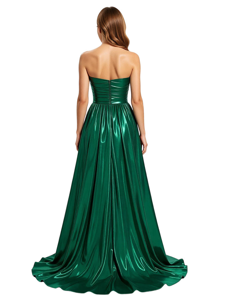 ChicSew Elegant Ruched Sweetheart Sleeveless Metallic A-Line Floor Length Party Prom Dresses