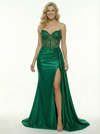 Unique Beaded Sweetheart Mermaid Long Party Prom Dresses With Waist Drape Side Slit