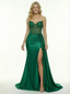Unique Beaded Sweetheart Mermaid Long Party Prom Dresses With Waist Drape Side Slit
