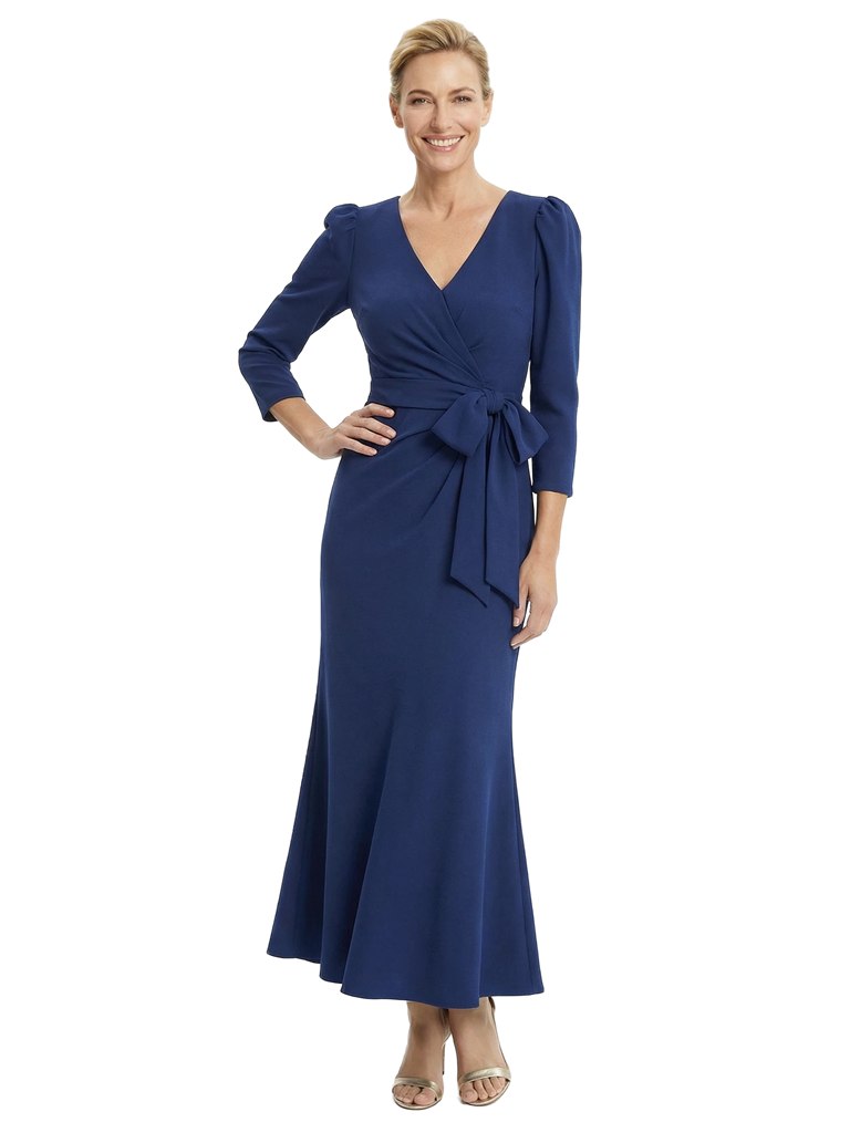 Chicsew Stylish Long Sleeves V-Neck Mermaid Gown Elegant Mother Of The Groom Dresses With Bow Knot