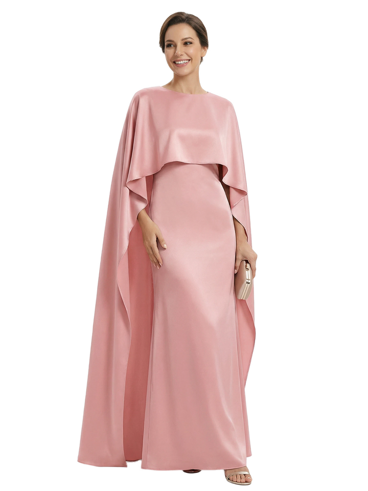 Elegant Boat Neck Satin Sheath Mother Of The Bride Dresses With Cape
