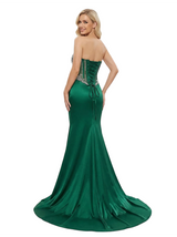 ChicSew Elegant Satin Sweetheart Corset Beaded Mermaid Formal Prom Dresses With Side Slit