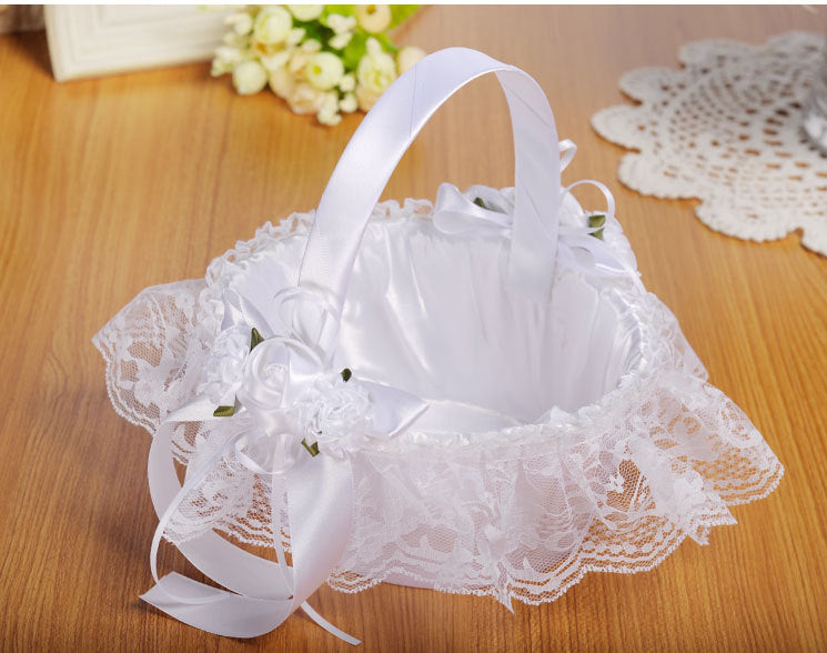 White Lace Flower Basket Creative Handmade Lace Wedding Flower Basket, HL-5629