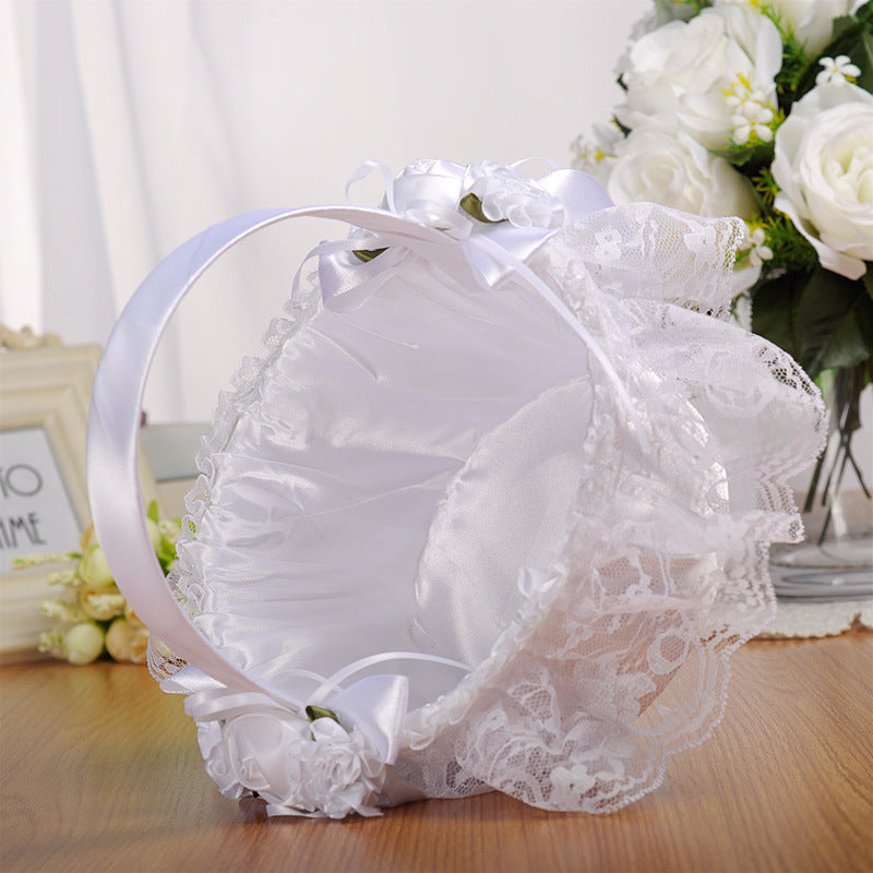 White Lace Flower Basket Creative Handmade Lace Wedding Flower Basket, HL-5629