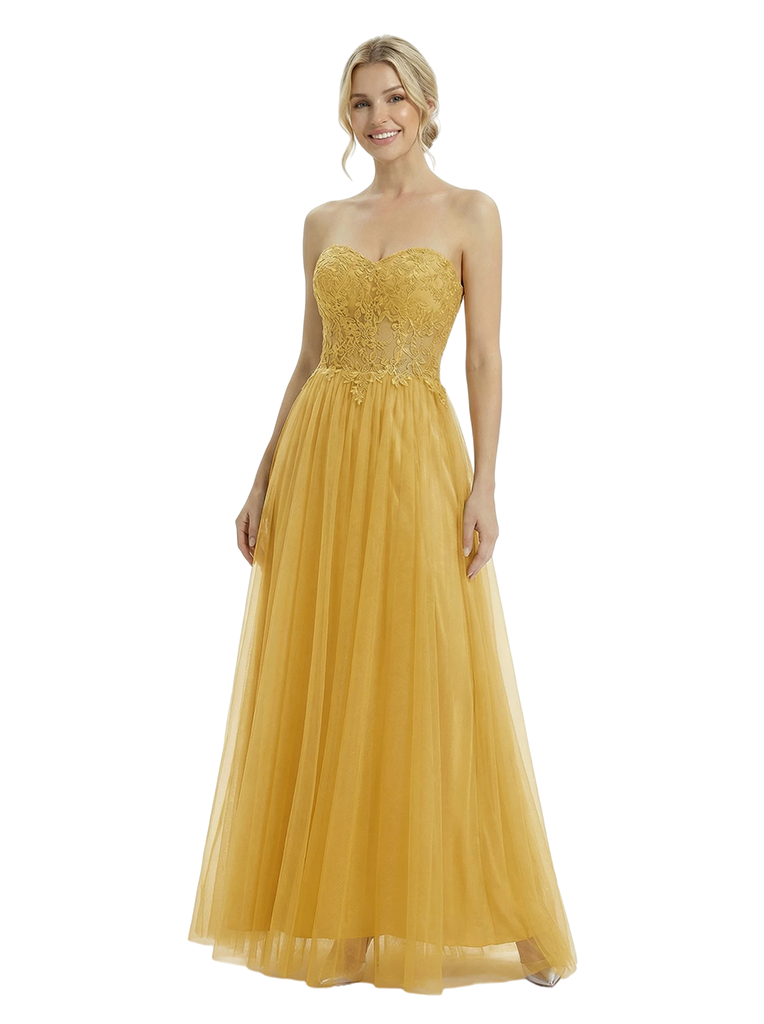 ChicSew Unique Lace Sweetheart A Line Tulle Long Party Prom Dresses