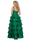 ChicSew Unique Square Satin Tiered Ruffled Ball Gown A line Floor Length Formal Evening Dresses
