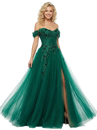 ChicSew Fancy Off Shoulder Lace Sparkly Sequin Tulle A-line Floor Length Formal Evening Wear