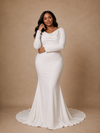ChicSew Elegant Cowl Neck Mermaid Crepe Long Sleeves Floor-Length Wedding Dress With Button