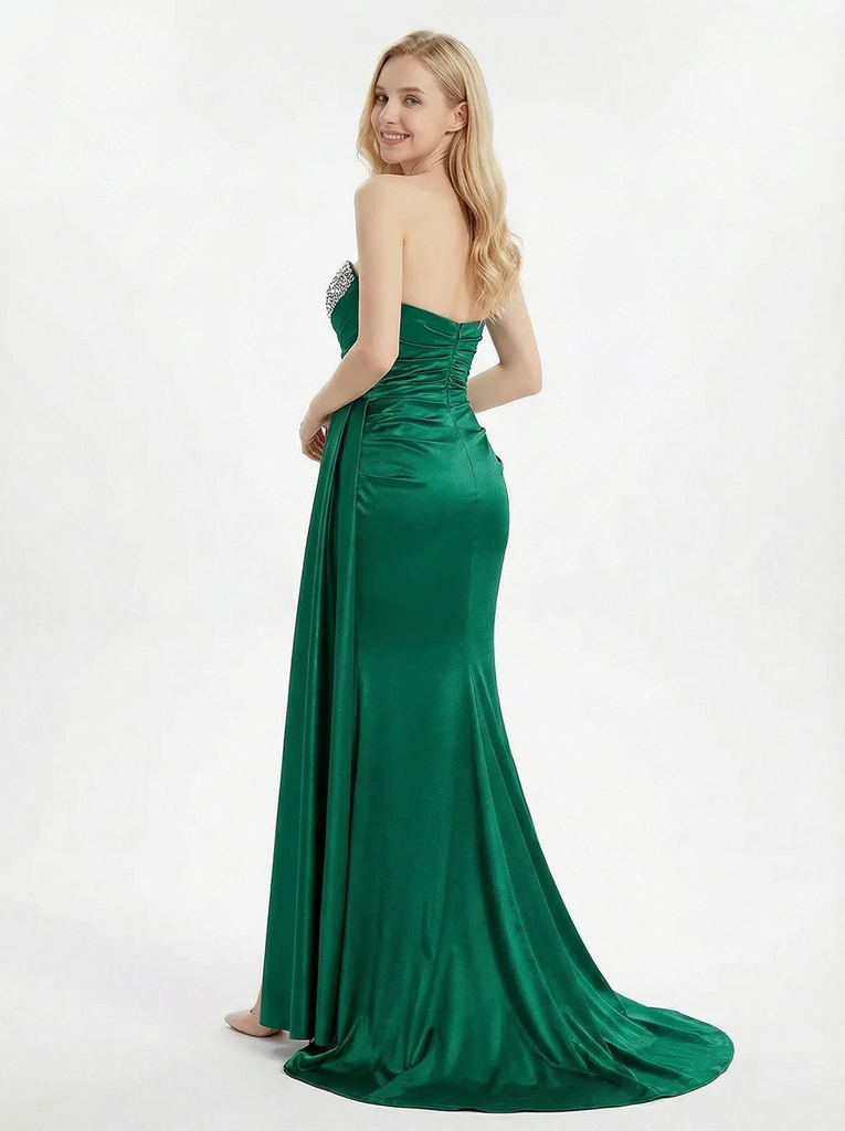 Sexy Soft Satin Sweetheart Unique Beaded Rhinestone Long Mermaid Prom Dresses
