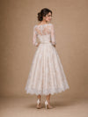 ChicSew Elegant Sabrina 3/4 Sleeves Lace A-Line Tea-Length Wedding Dresses