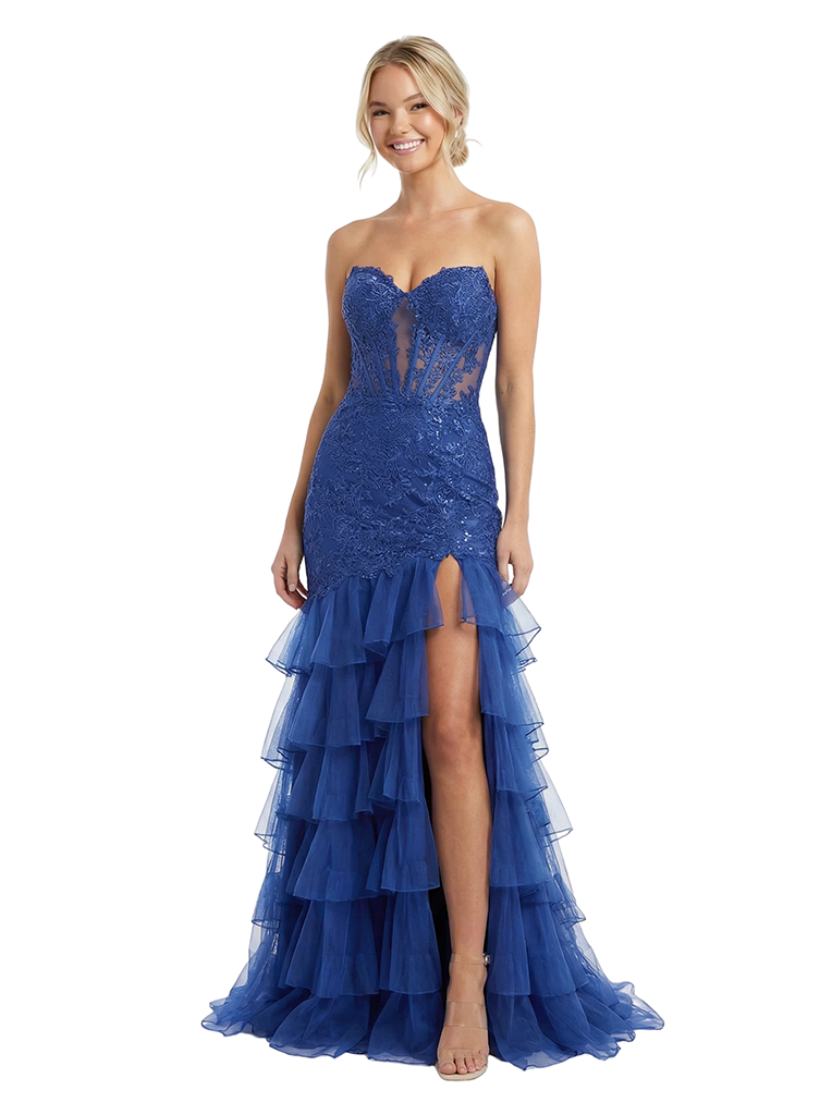 Sparkly Sweetheart Tulle Prom Dress With Side Slit Corset A-Line Gown