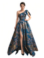 Elegant Floral One Shoulder Bow A-Line Long Formal Evening Dresses