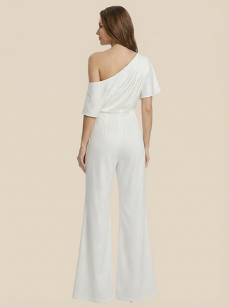 Jumpsuit One Shoulder Short Sleeves Satin Wedding Gowns Online