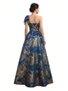 Elegant Floral One Shoulder Bow A-Line Long Formal Evening Dresses