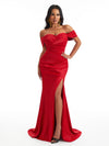 Sexy Mermaid Off The Shoulder Side Slit Ruched Satin Long Wedding Party Dresses Online