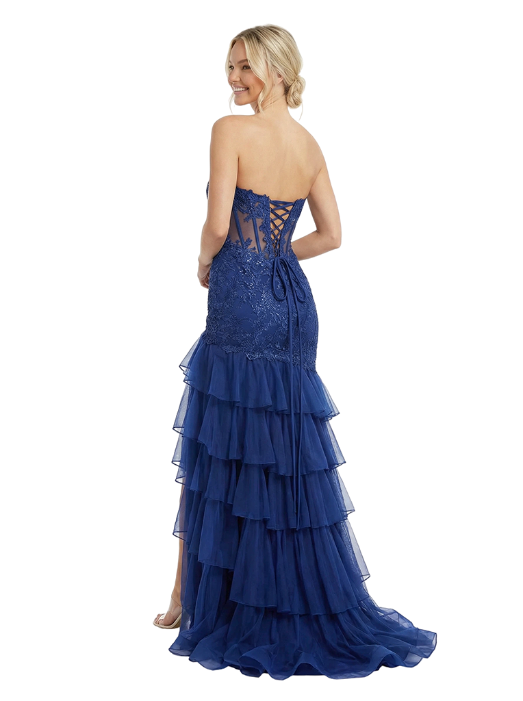 Sparkly Sweetheart Tulle Prom Dress With Side Slit Corset A-Line Gown