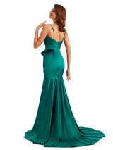 Sexy Mermaid Spaghetti Straps Silky Satin Unique Long Bridesmaid Dress For Wedding