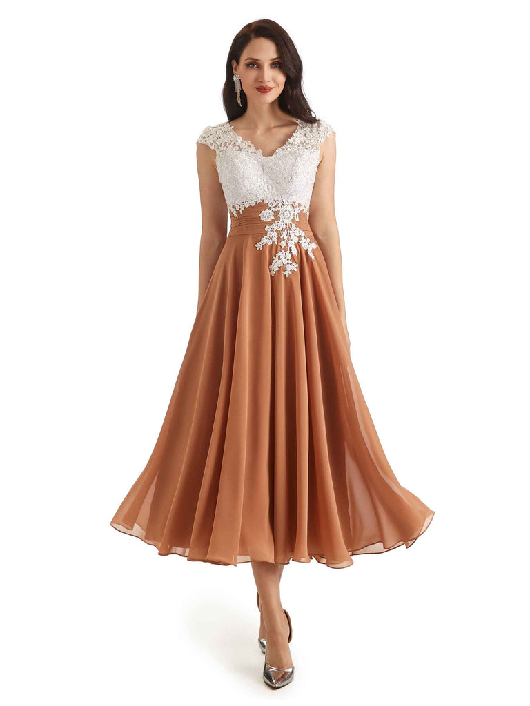 Elegant Tea Length Short Flowy Lace Mother Of The Bride Dresses Online
