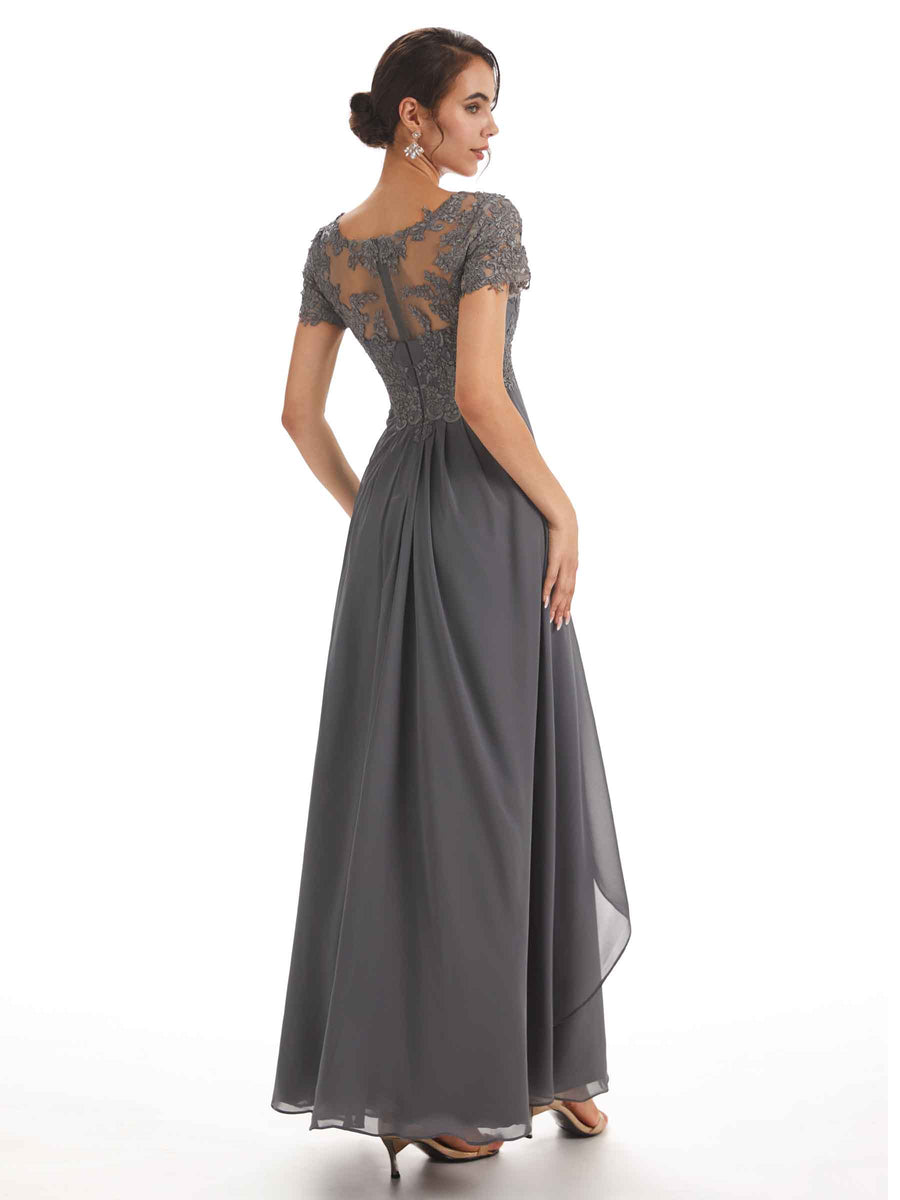 Chiffon Short Sleeves V-neck Applique Floor-Length Elegant Mother Of The Groom Dresses