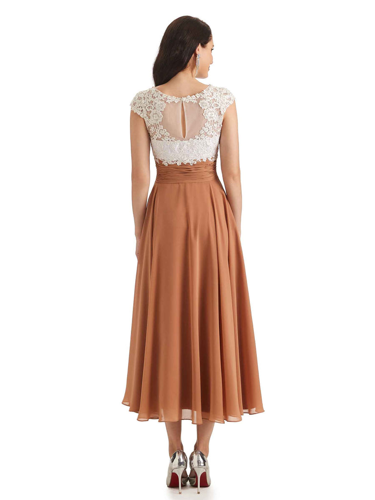 Elegant Tea Length Short Flowy Lace Mother Of The Bride Dresses Online