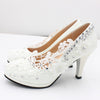 Lace Silver Sequins Decorated White Wedding Shoes High Heels Women's Wedding Shoes