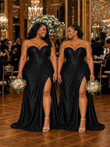 ChicSew Sweetheart Boning Side Slit Mermaid Soft Satin Floor-Length Bridesmaid Dresses With Applique