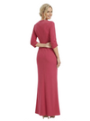 Chicsew Fancy Crepe V-neck Ruched Sheath Gown Half Sleeves Mother Of The Groom Dress