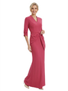 Chicsew Fancy Crepe V-neck Ruched Sheath Gown Half Sleeves Mother Of The Groom Dress