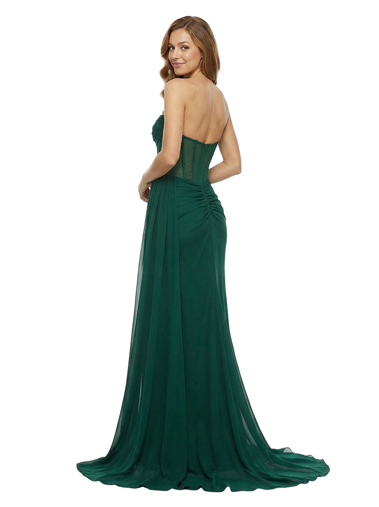 ChicSew Strapless Sweetheart Chiffon Ruched High Slit Mermaid Corset Floor Length Formal Evening Wear