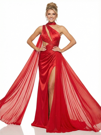 Elegent Satin Halter Floor Length Mermaid Side Slit Party Prom Dresses