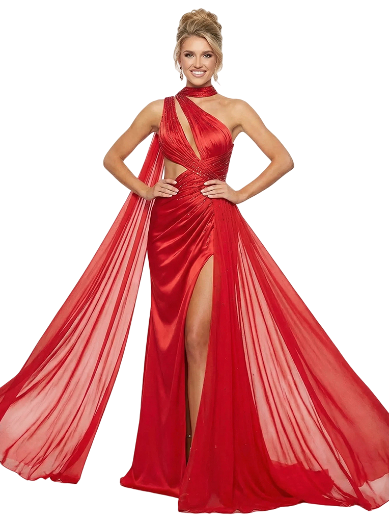 ChicSew Sexy One Shoulder Side Slit Mermaid Silhouette Floor Length Formal Evening Gown