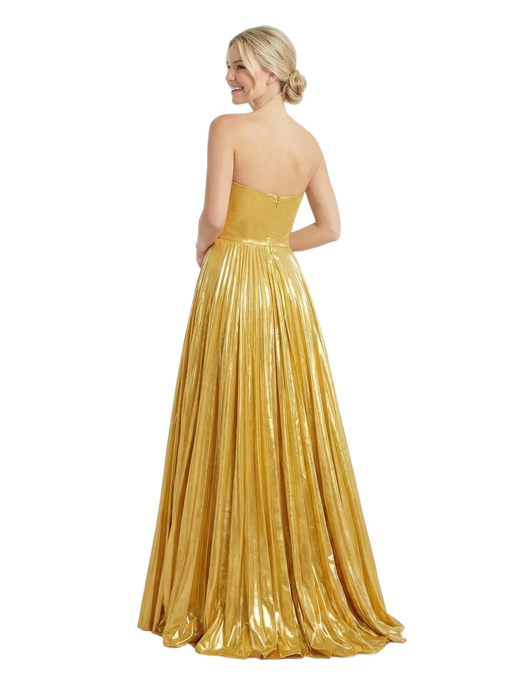 ChicSew Sexy Pleated Sweetheart Side Slit Metallic A-Line Floor Length Party Prom Dresses