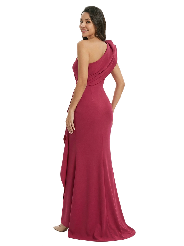 Chicsew Modern One Shoulder Ruffle Mermaid Crepe Formal Dresses For Mother Of The Bride