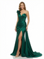 Elegent Satin Sweetheart Floor Length One Shoulder Party Prom Dresses Side Slit