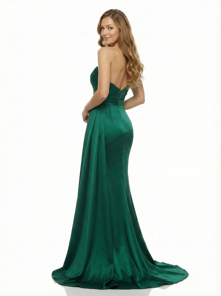 Elegent Satin Sweetheart Floor Length One Shoulder Party Prom Dresses Side Slit