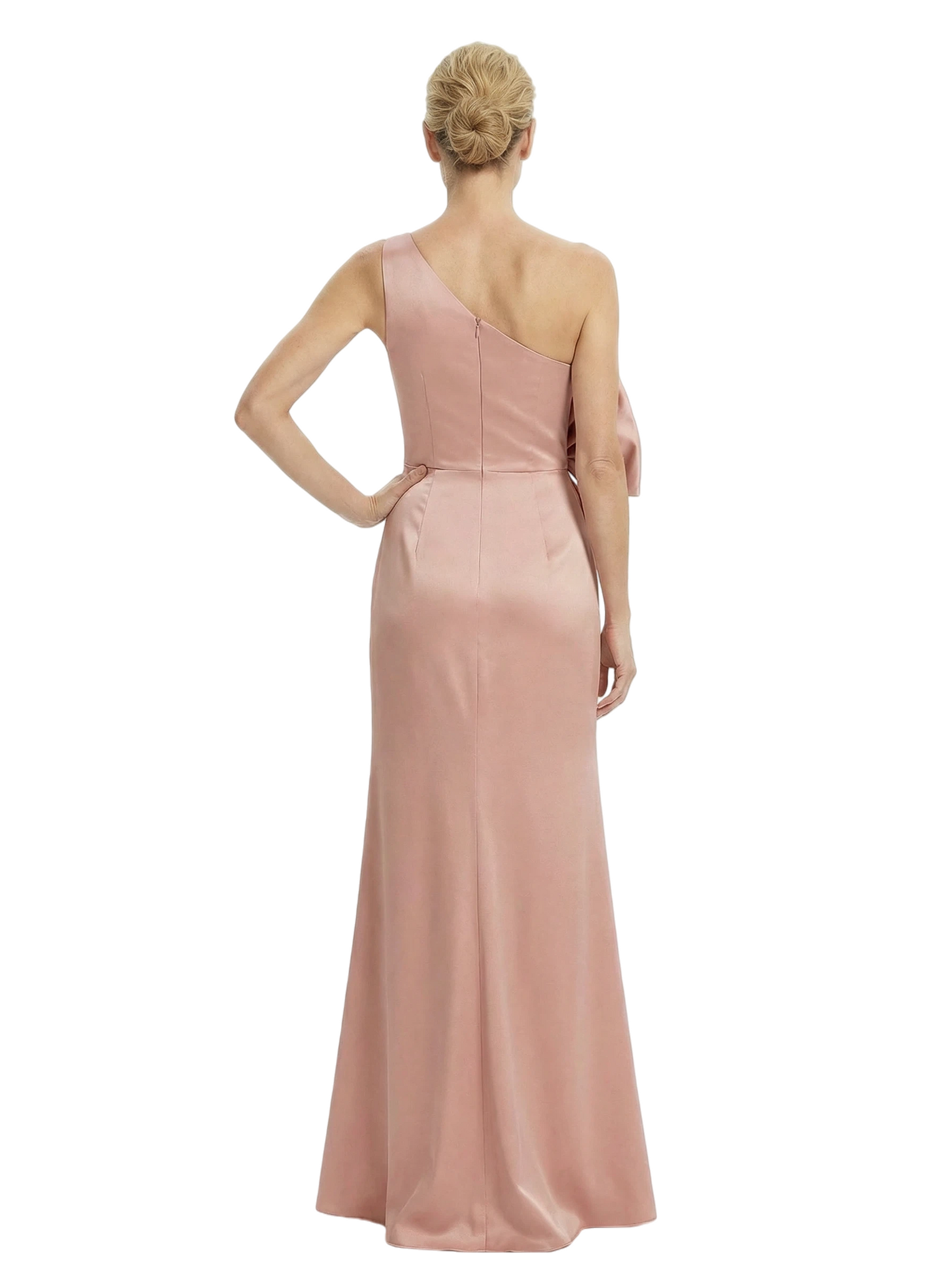 Stylish Mother of The Bride Dress Fancy One-Shoulder Bow Satin Slit Long Fitted Mermaid Evening Gown